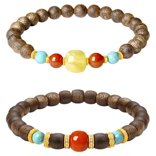 周大生玛瑙琥珀沉香木手串绿松石手链女轻奢高级感首饰生日礼物