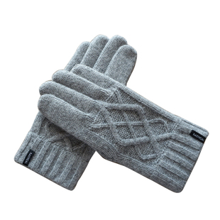 瑞迪卡欧秋冬季纯色男女羊毛线针织双层加厚绒露半指触屏保暖手套