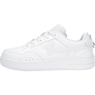 特步童鞋官方新款男童小白鞋儿童女童白色低帮皮面板鞋大童运动鞋