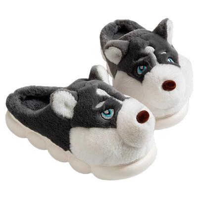 哈士奇棉拖鞋男士冬季室内居家用2025新款可爱毛绒棉鞋男冬天男款
