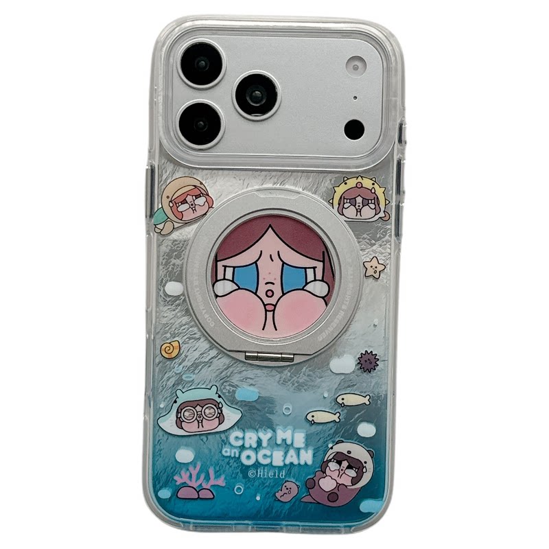MoreRex夏日锡纸纹海洋卡通哭娃旋转支架适用苹果17手机壳iphone16promax新款17pro全包14防摔保护套13女款15