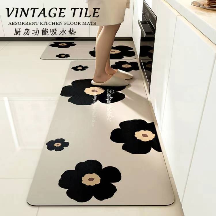 硅藻泥家用厨房吸水防滑耐磨地垫长方形脚垫植物花朵软垫子