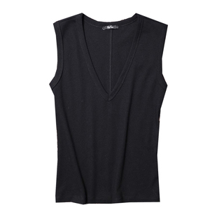 TANG TOWN自制舒适透气万金油百搭V领外穿背心修身打底内搭女夏季