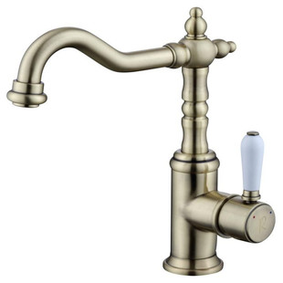 复古水龙头家用爱琴海ROCCO陶瓷手柄冷热台盆水龙头拉丝金黄铜