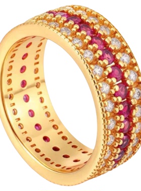 金包银红宝石满钻轻奢女款戒指