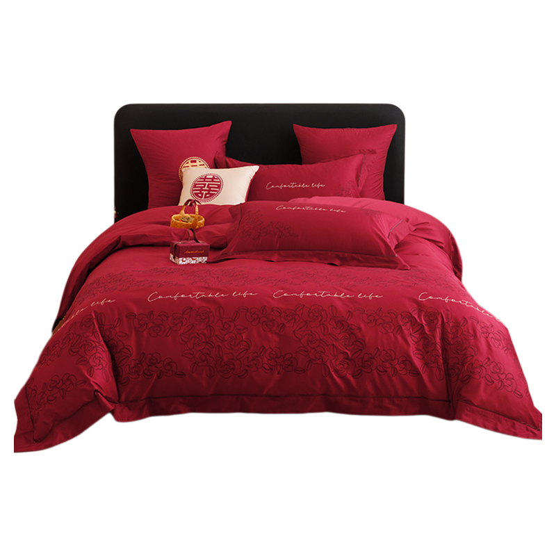 婚庆四件套全棉长绒棉高端刺绣新婚床上用品纯棉七件套陪嫁喜被