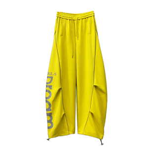 侧边字母印花设计褶纹显瘦休闲弯刀裤女秋新款高腰宽松百搭香蕉裤