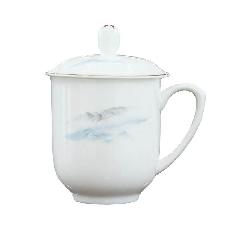 景德镇陶瓷茶杯会议杯办公室接待水杯带盖骨瓷杯子领导定制开发票