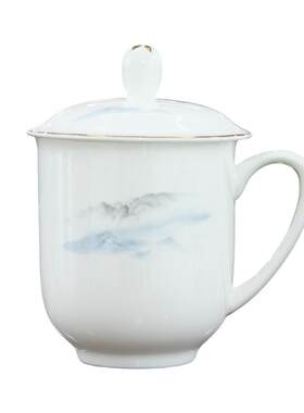 景德镇陶瓷茶杯会议杯办公室接待水杯带盖骨瓷杯子领导定制开发票