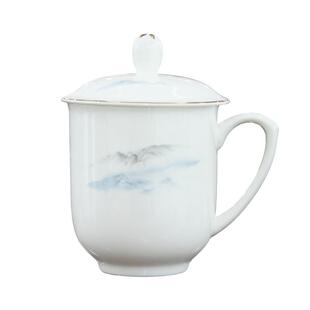景德镇陶瓷茶杯会议杯办公室接待水杯带盖骨瓷杯子领导定制开发票