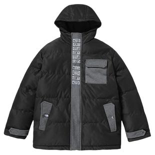 GENANX闪电潮牌黑灰色连帽羽绒服男冬装保暖拼接贴布情侣羽绒外套