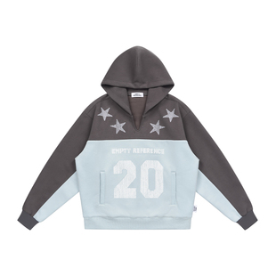 特惠6折起EMPTY REFERENCE原创手绘星星字母印花撞色拼接连帽卫衣
