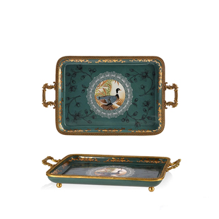 茱莉安法式精致陶瓷配铜家用实用摆件工艺品别墅客餐厅装饰托盘