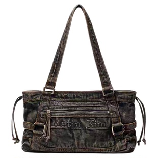 李松河同款韩国Matin kim腋下包牛仔托特包复古水洗单肩手提包