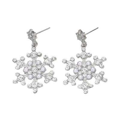圣诞节绽放雪花锆石镶嵌耳环