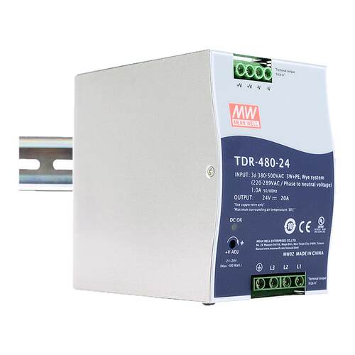 台湾明纬TDR-480开关电源XTR三相380转24V/48V/36V导轨型480W/DRT