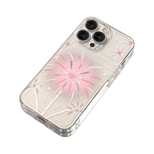 Pink Heart Firework 适用 iPhone 14/15 Pro XS Max Niche Transparent Trendy Phone Case for Women