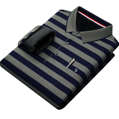 加绒冬季中老年男款长袖t恤翻领