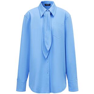 【金晨同款】FF仿佛衬衫女2025秋冬新款飘带领通勤时尚棉衬衣长袖