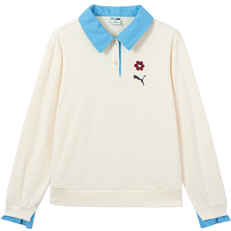 PUMA彪马官方童装新款儿童女童秋冬长袖T恤翻领设计软糯内搭上衣