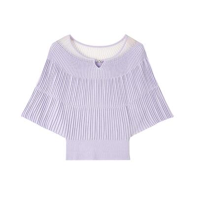 CHESONSE网纱拼接蝙蝠袖针织衫