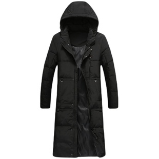 胖子长款羽绒服加肥加大休闲长款棉袄连帽300斤肥佬过膝商务棉服