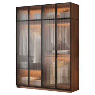 衣柜家用卧室实木简约长虹玻璃衣橱出租房小户型定制收纳储物柜子