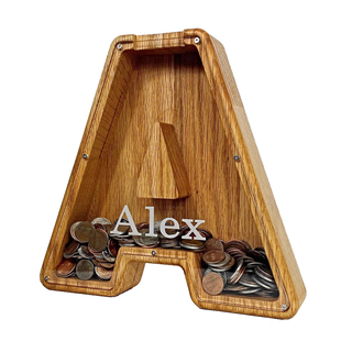 大号英文字母存钱罐储钱罐男孩女孩木头储蓄罐钱箱硬币收纳盒零钱