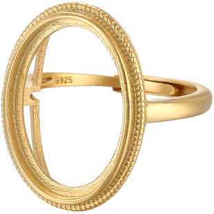 925纯银男女戒指空托 镀18K白金戒托 复古简约镶嵌蜜蜡琥珀戒指托