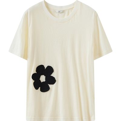 播 bo商场同款简约圆领提花宽松短袖T恤女26春季新款BDT1YD2112