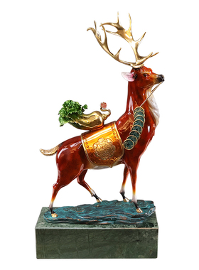 鹿鹿生财摆件纯铜驯鹿新中式