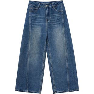 333sss chao爱的牛仔裤！显瘦分割线！秋复古直筒阔腿裤拖地裤女