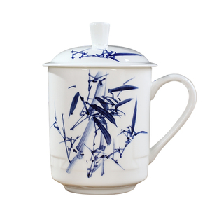 景德镇陶瓷器骨瓷茶杯家用办公室带盖水杯泡茶杯大容量定制马克杯