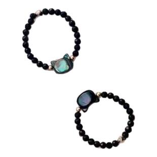 黑白猫咪ins戒指水晶贝壳情侣小众设计感男女爆款礼物学生送闺蜜