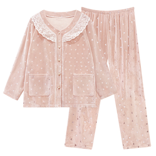 漂亮出门睡衣女金丝绒春秋长袖时尚洋气家居服可外穿韩系可爱套装