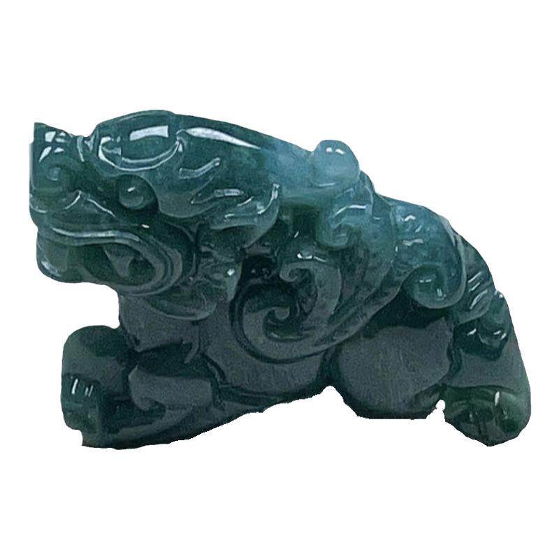 天然翡翠麒麟吊坠立体蓝绿入财