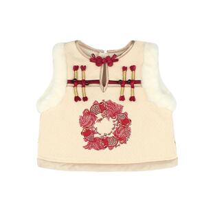 大耳象女童金鱼刺绣毛绒旗袍马甲丝绒外套冬季新款儿童