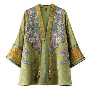 千椿物喜新中式国风重工刺绣气质V领对襟高定太太服外套上衣女