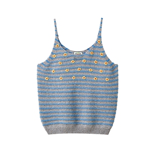 MICartsy沈梦辰联名系列新款小花朵蓝色条纹美背性感纯欲吊带背心