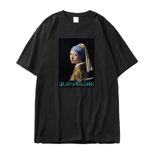 世界名画T恤 戴珍珠耳环的少女 维米尔 情侣复古个性小众文艺宽松