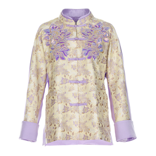 钱小萍带钢印非遗名家宋锦外套花木深立领新中式盘扣刺绣对襟唐装