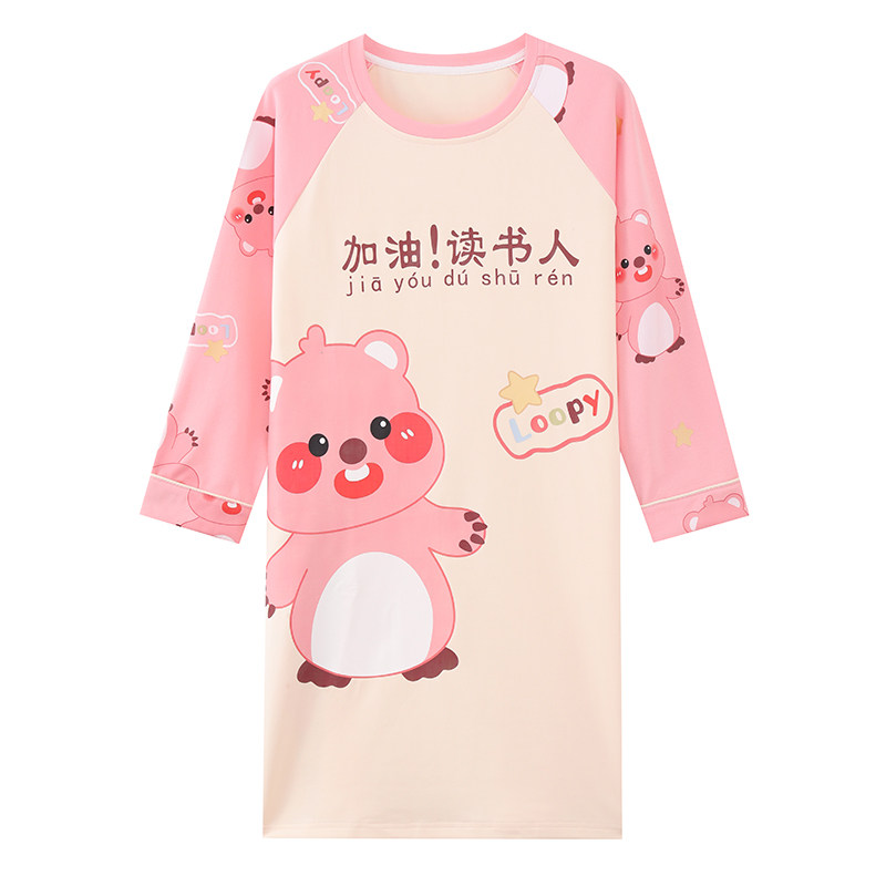 女大童睡裙长袖高端纯棉可爱海狸