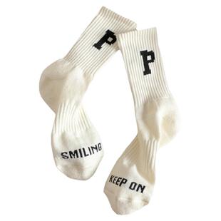 袜子女男学生中筒薄厚ins风潮流鲨鱼裤网红款P字母篮球运动休闲袜