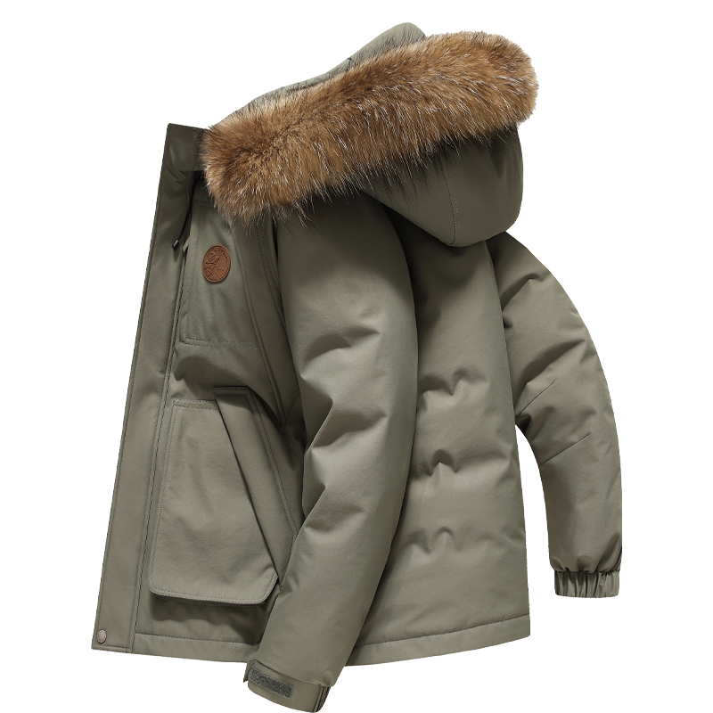 雅鹿男士大毛领羽绒服2024冬季新款户外工装商务休闲加厚保暖外套