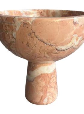 天然粉色粉趣大理石果盘托盘高腿私宅设计师专用轻奢奢石