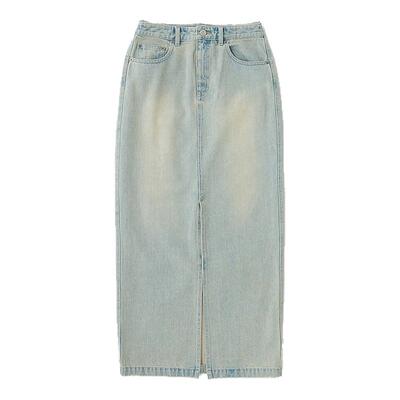MOUSSY 春季新品时尚开叉复古丹宁直筒半身长裙010IS111-4801