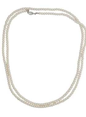 耳边铛超长元宝扣奶油灰珍珠项链