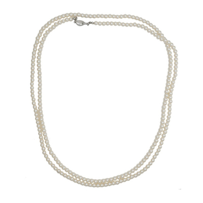 耳边铛超长元宝扣奶油灰珍珠项链