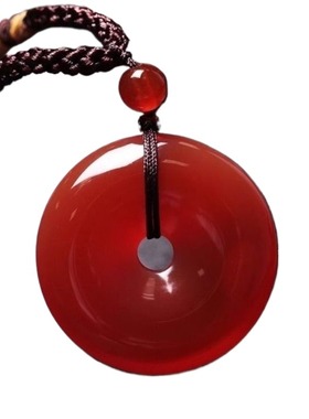 红玛瑙平安扣吊坠项链七夕礼物