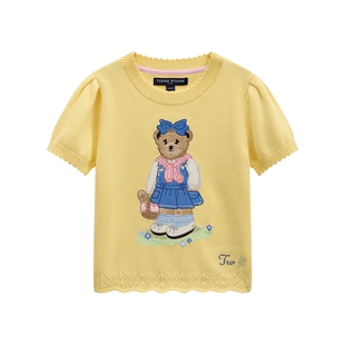 TeenieWeenie Kids小熊童装26年新款女童俏皮泡泡袖套头短袖毛衣